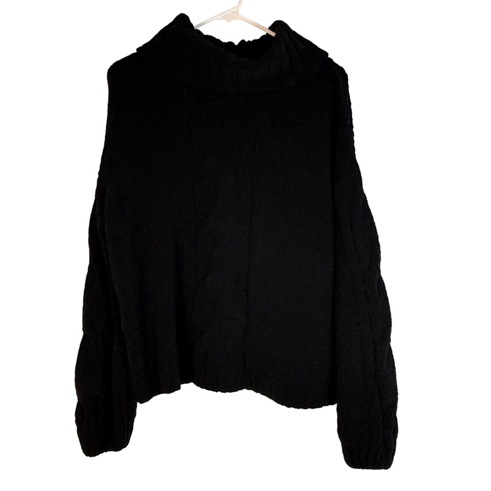 Seven7 Women Black Cable Knit Popcorn Turtleneck Sweater Size M